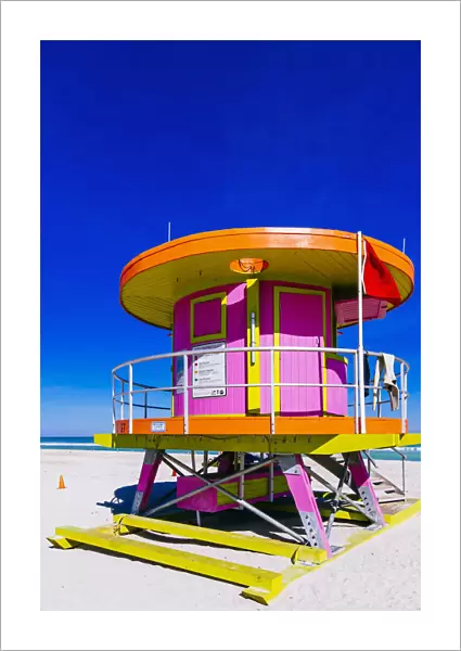 Pink lifeguard tower at South Beach, Miami, Florida, USA
