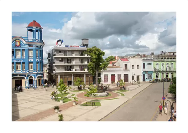 The Workers Plaza or Square Including La Cecilia Convention Center (blue building) in Camaguey, Cuba