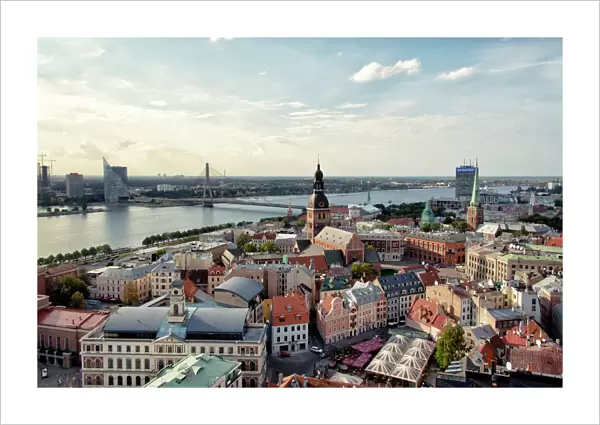 Aerial view of Riga at sunset