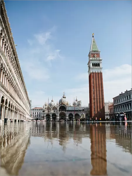 Flood On St Marks Square or Piazza San Marco, in Venice Italy