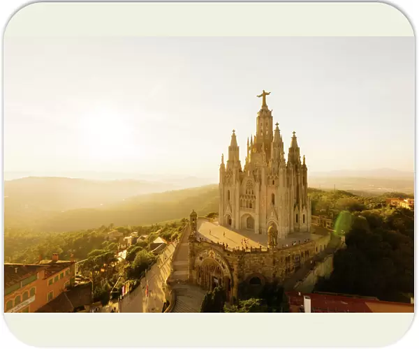 View of the Temple of the Sacred Heart of Jesus at Tibidabo mountain, Barcelona, Catalonia, Spain