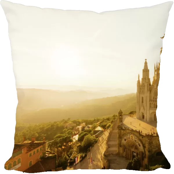 View of the Temple of the Sacred Heart of Jesus at Tibidabo mountain, Barcelona, Catalonia, Spain