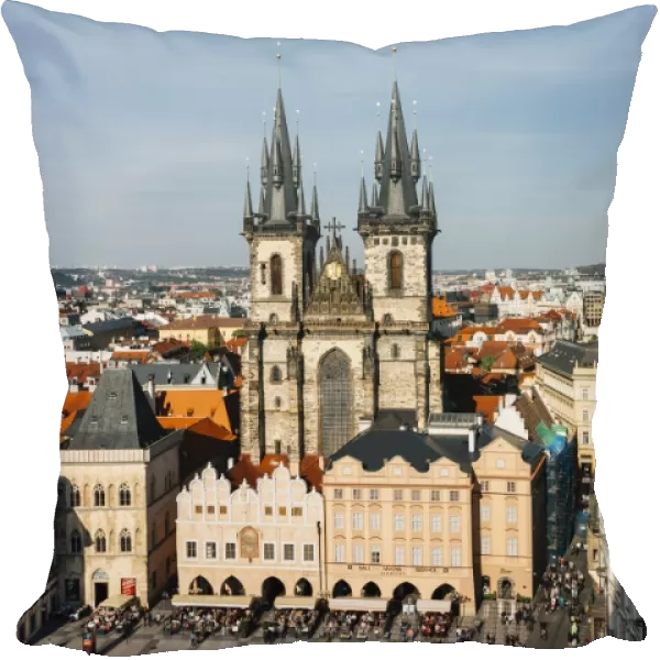 Tyn Church and Old Town Square seen from above, Prague, Czech Republic