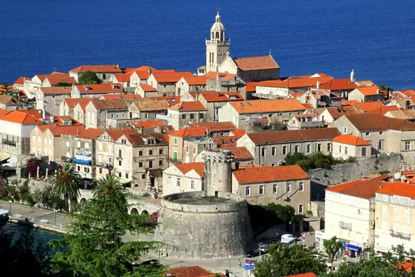 Korcula, view of the fortified town, Dalmatia, Croatia