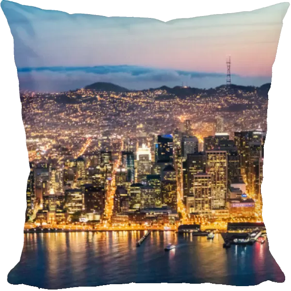 Aerial of downtown at dusk, San Francisco, USA