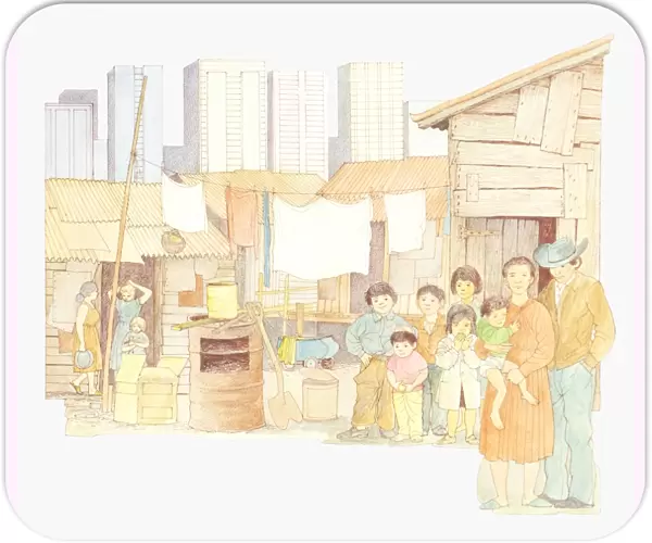 Illustration of family in Brazilian favela