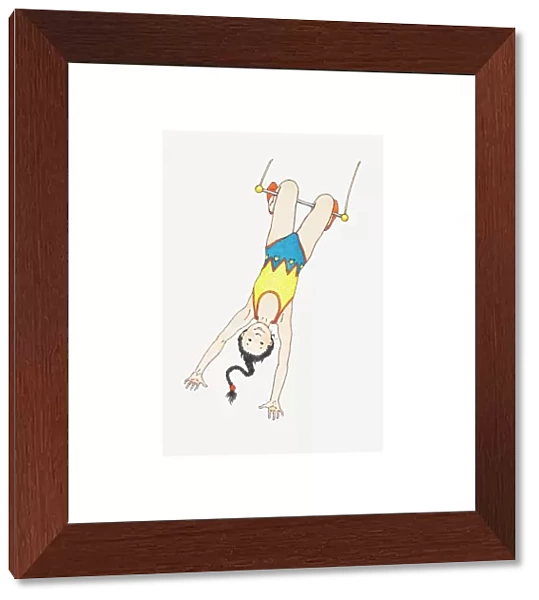 Illustration of acrobat hanging from a swing