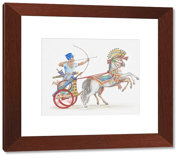 Illustration of ancient Egyptian archer on chariot