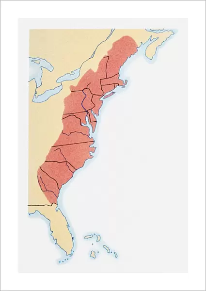 Illustration of states on East Coast of the USA