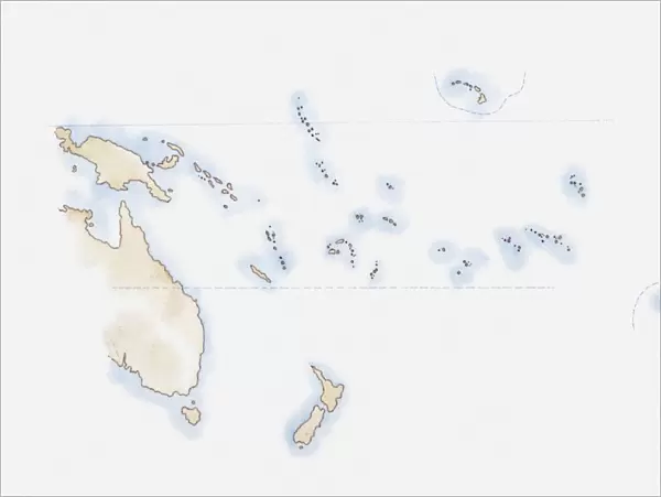 Illustration of scattered group of islands in Pacific Ocean