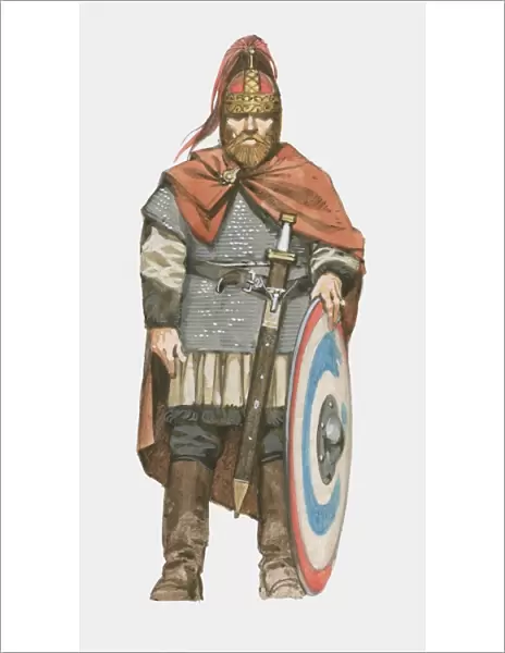 Illustration of Visigoth with sword and shield