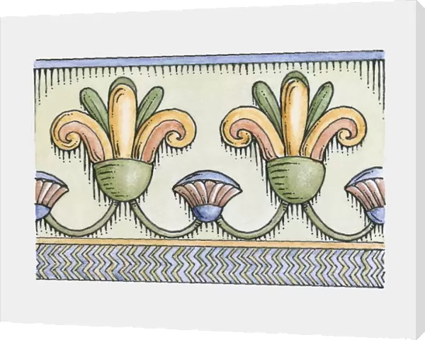 Illustration of ancient Egyptian lotus and papyrus frieze decoration