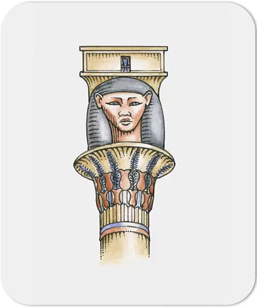 Illustration of ancient Egyptian capital depicting head of Hathor