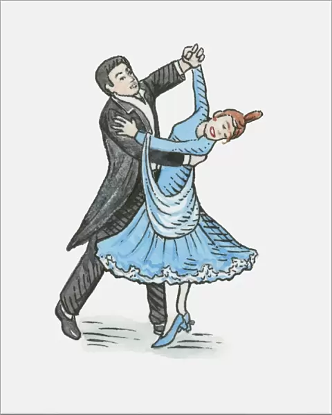 Illustration of man and a woman ballroom dancing