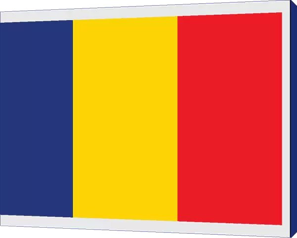 Illustration of national flag of Romania, a vertical tricolor with equal stripes of blue, yellow, and red