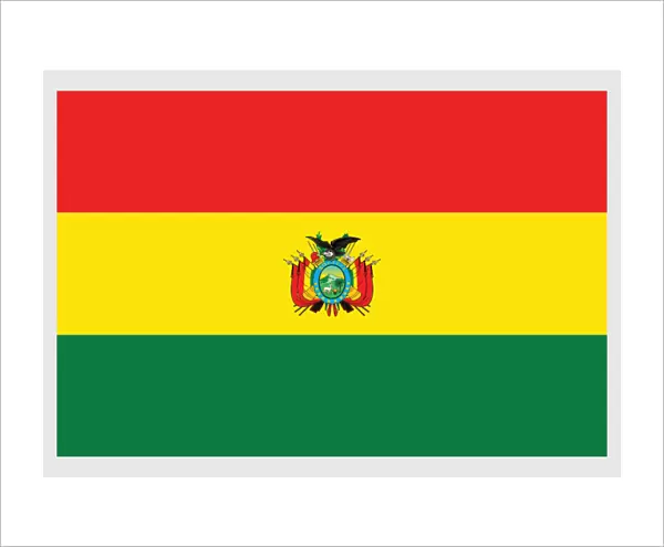 Illustration of civil flag and ensign of Bolivia, a horizontal tricolor of red, yellow, and green with Bolivian coat of arms in centre