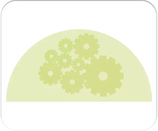 Digital illustration of cogs in green semi circle