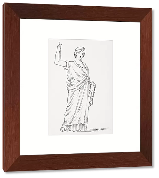 Black and white illustration of Greek goddess Hera