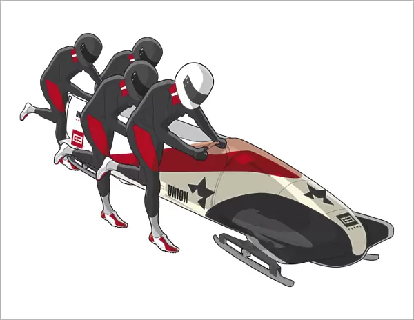 Bobsledding team of four, pushing off