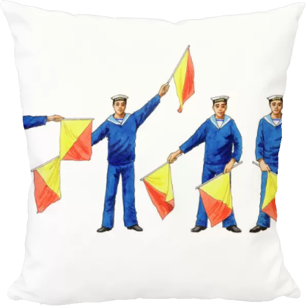Sailors demonstrating flag semaphore system