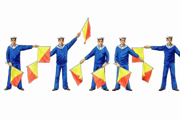 Sailors demonstrating flag semaphore system