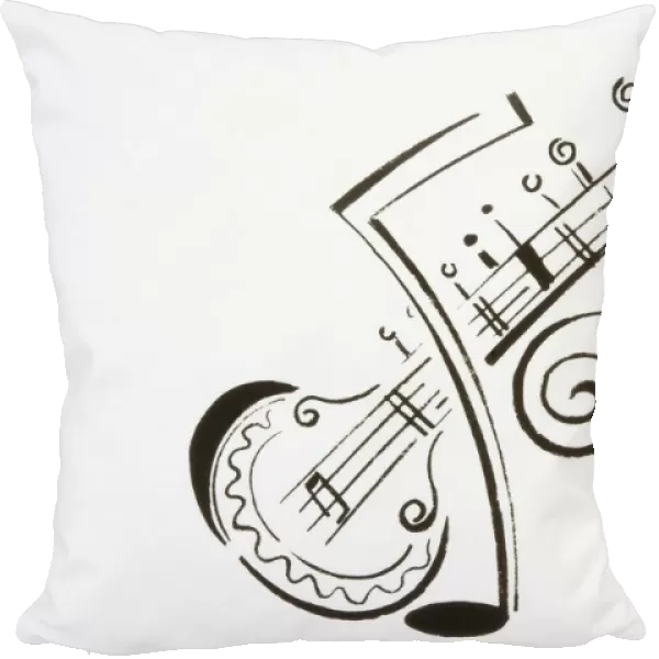 Illustration, sitar and musical note