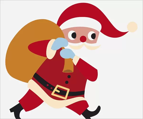 Santa Claus hand puppet carrying a sack