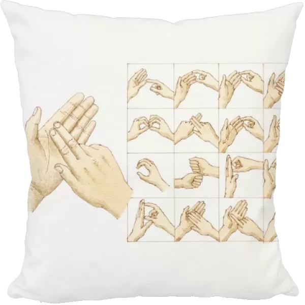 Sign language hand positions for all letters of the alphabet, front view