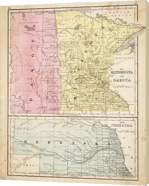 Dakota Missesota Nebraska map 1867