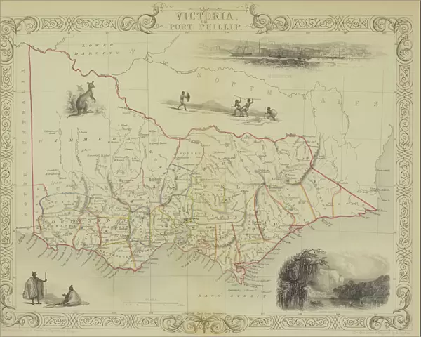 Antique map of Victoria or Port Phillip in Australia with vignettes