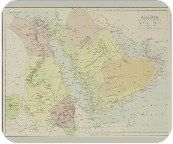 Antique map of Arabia with Egypt, Nubia, and Abyssinia