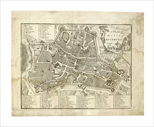 17th century city, plan of Augsburg, Germany