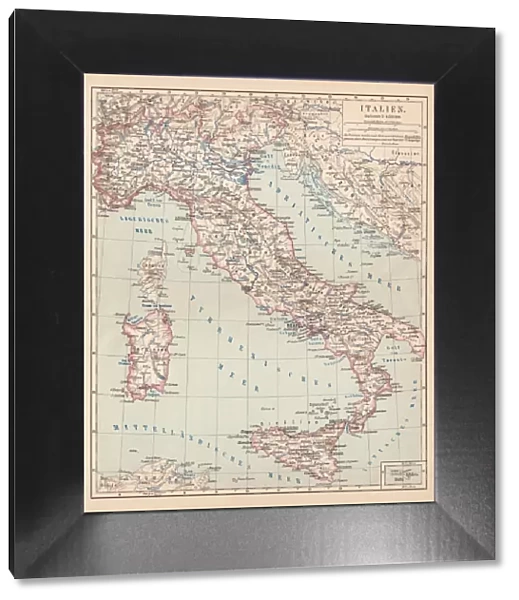 Map of Italy, lithograph, published in 1876