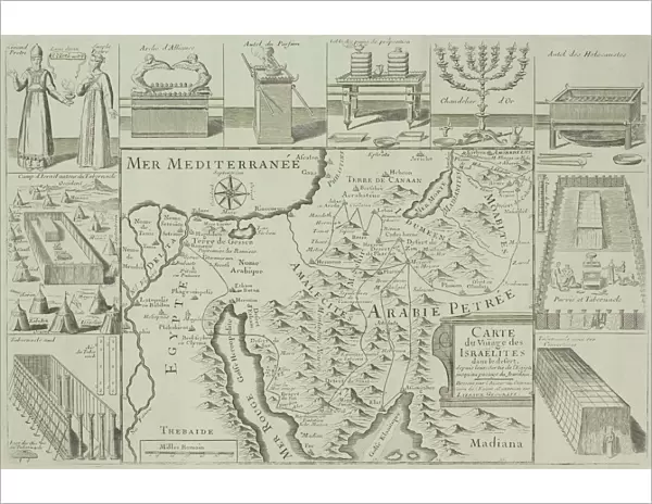 Antique map of Israel with vignettes