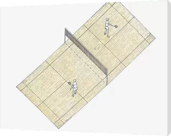 Illustration of badminton court, view from above