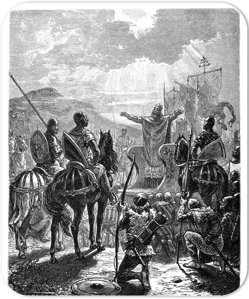 Emperor Frederick II, bishop blessing the troops before the battle