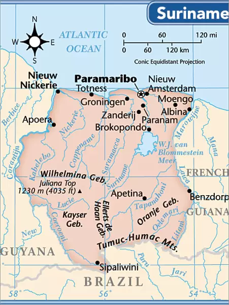 Suriname country map