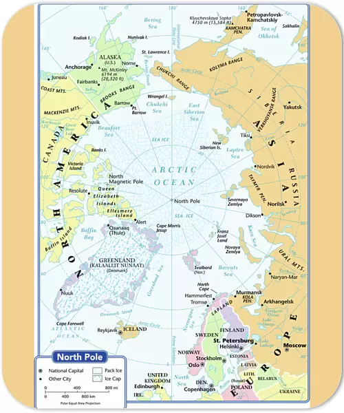 arctic ocean, cartography, map, no people, north pole, polar equal area projection