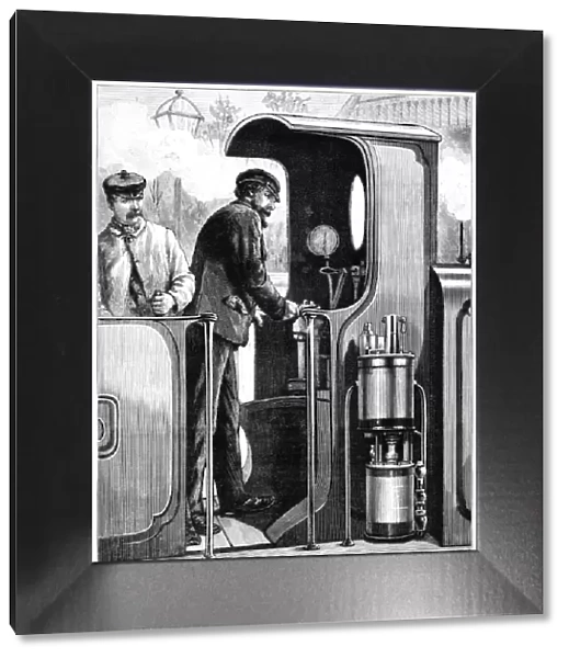 Victorian drivers on the footplate of a steam engine