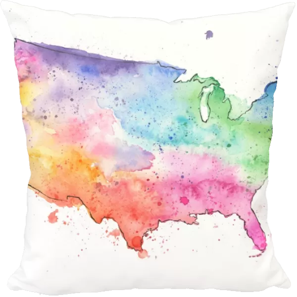 Map of United States with Watercolor Texture - Raster Illustration