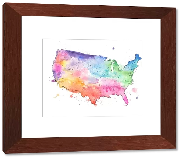 Map of United States with Watercolor Texture - Raster Illustration