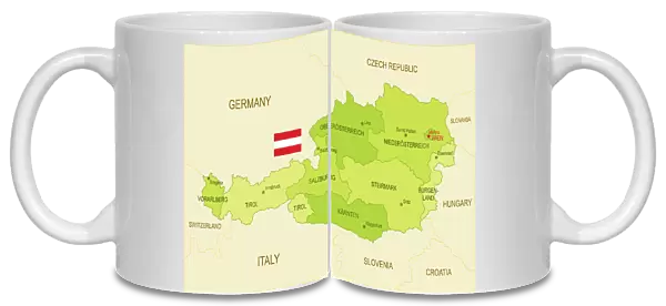 Flat map of Austria with the Austrian flag