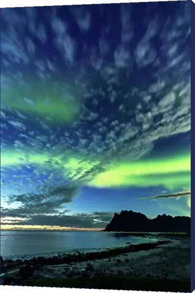 Aurora borealis in twilight in Norway