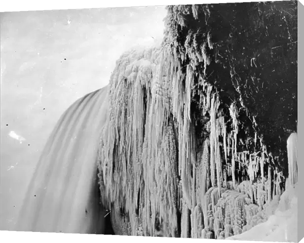 Icy Veil. Icicles hanging from the rock at Bridal Veil or Luna Falls