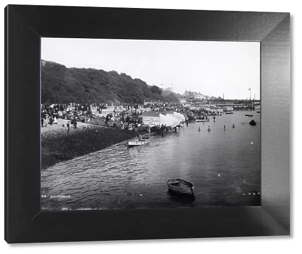 Southend. 8th July 1898: A beach scene at Southend-on-Sea