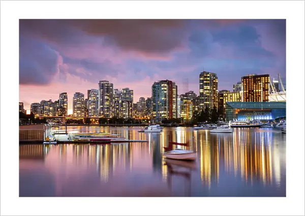 Vancouver skyline at dusk, Canada