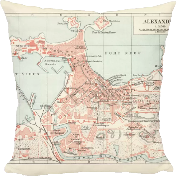 City map of Alexandria, Egypt, lithograph, published in 1897
