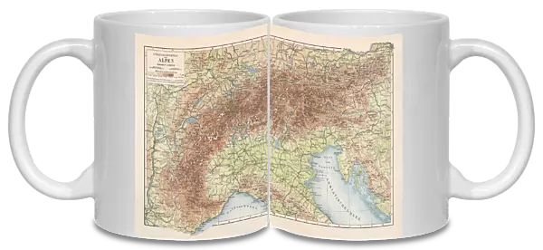 Topographic map of the European Alps, lithograph, published in 1897