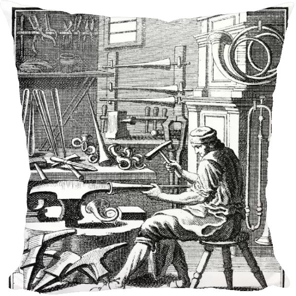 The pipe maker, organ pipes, copper engraving, Regensburger Staendebuch, 1698, Christoph