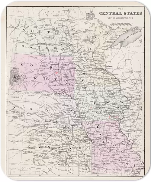 Map of central States USA 1877